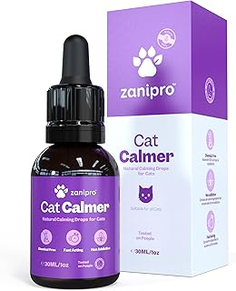 Zanipro Cat Calming Drops, 100% Natural Oil for Anxiety & Stress Relief for Cats, Valerian and Ashwagandha, Effective Non Drowsy Herbal Supplement, Aids Sleep and Behavioural Issues, 30ml
