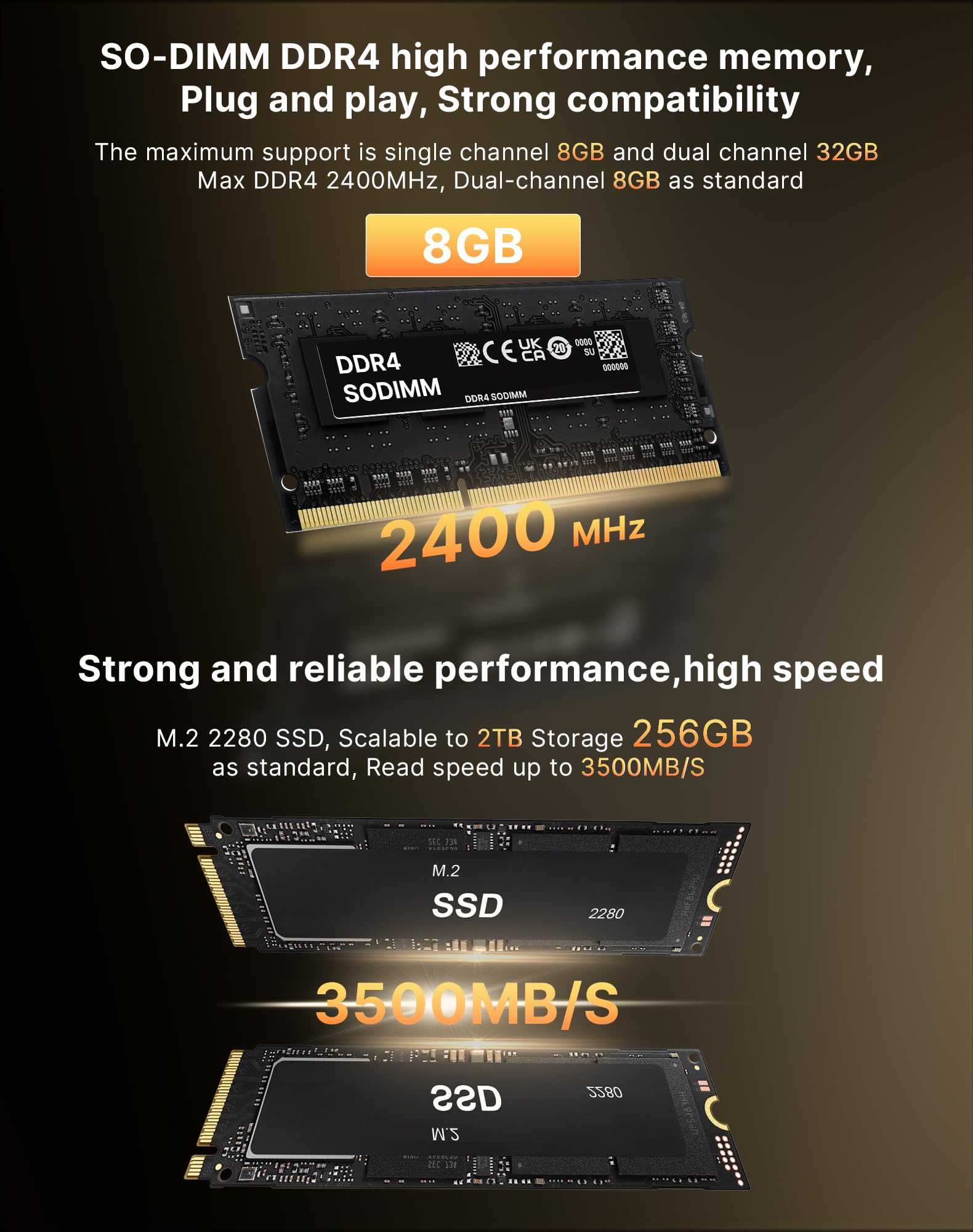 AS1 Plus Mini PC para Oficina en Casa, Ryzen 5 3501U (hasta 3,7 GHz), 8 GB RAM DDR4, SSD M.2 2280 256 GB, HDMI/DP/USB-C, Triple Pantalla 4K, Doble LAN, Wi-Fi 5/BT 5.0, Mini PC de Sobremesa