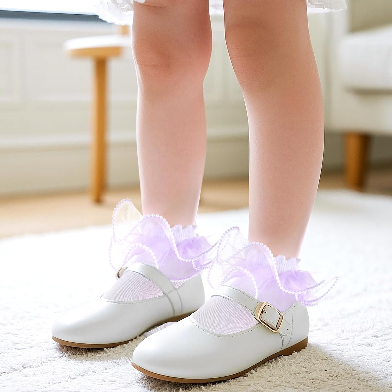 2 Pack Girls Frilly Ruffle Socks Cute Pearls Lace Socks for Toddler Little Girls Dress and Daily - Image 5