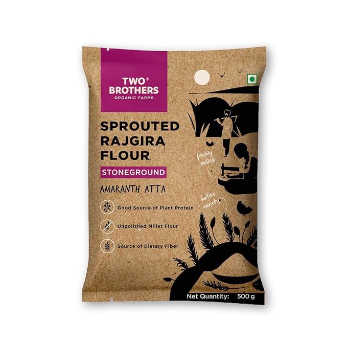 Two Brothers Organic Farms Sprouted Rajgira Atta (500g) Nutrient-Rich Gluten-Free, High-Protein Amaranth Flour for Weight Management, Bone Health, and Digestion