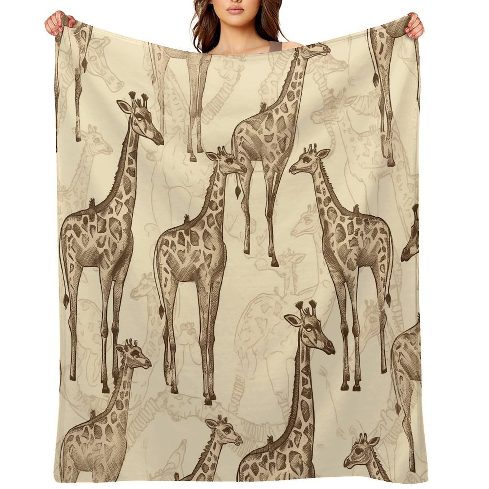 Hand Drawn Giraffes Throw Blanket for Couch and Bed Super Soft Warm Lightweight Throw Blankets Cozy Fuzzy Flannel Blanket Personalized Decorative Blankets for Sofa Decor 40"x50"