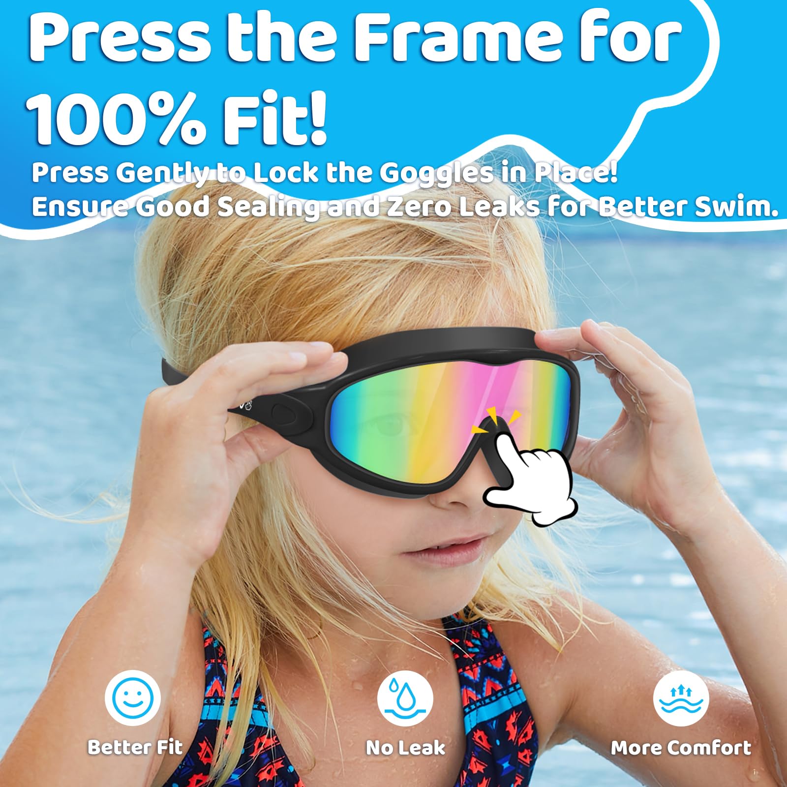 Vvinca Gafas de natación para niños con tapones para los oídos y clip para la nariz, visión amplia, antivaho, gafas de natación UV para niños y niñas de 3 a 15 años