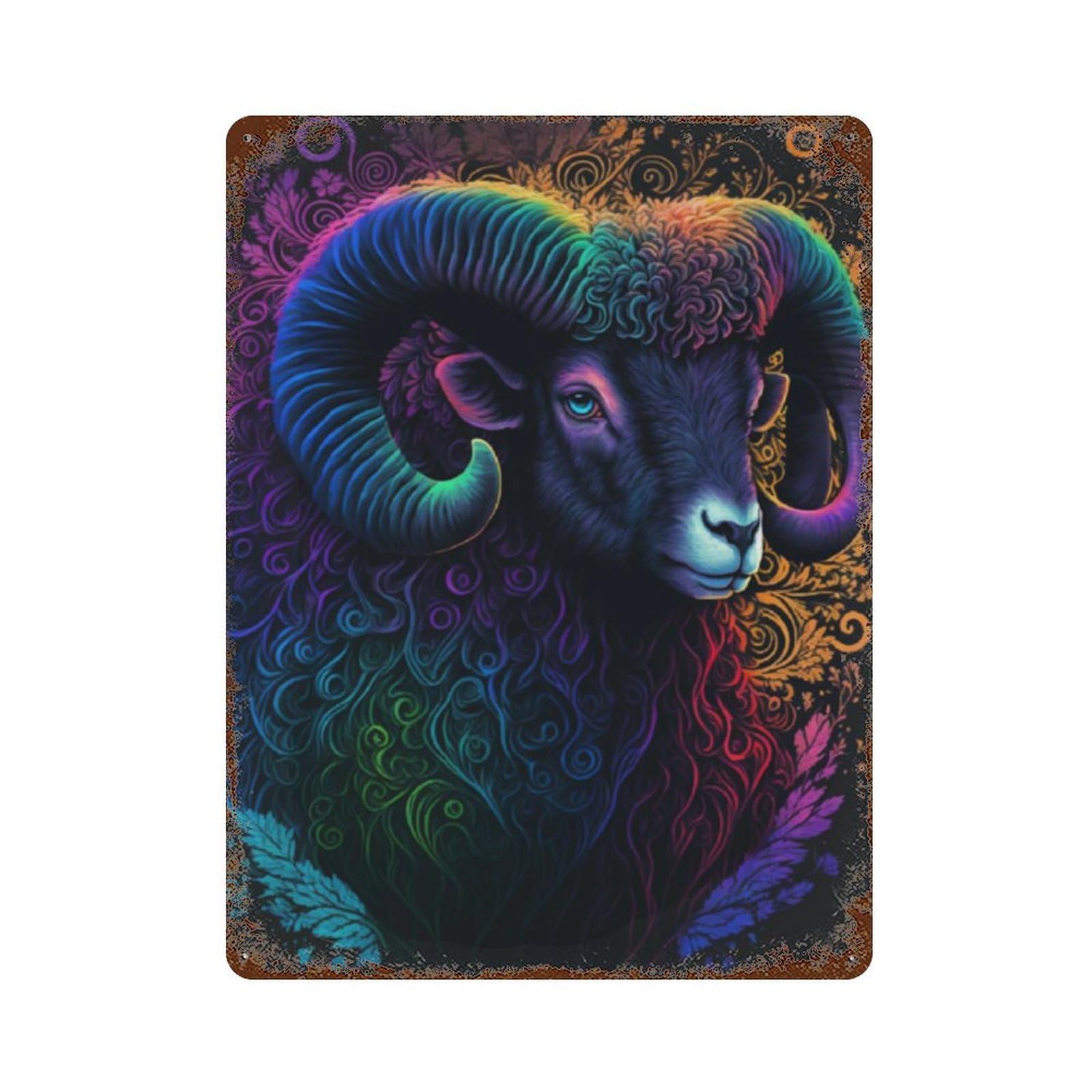 Decorative Tin Sign with Rainbow Ram Art Print Design 15.7"x11.8", for Basement, Hobby Room And Garage Decor, Farmhouse Wall Decor