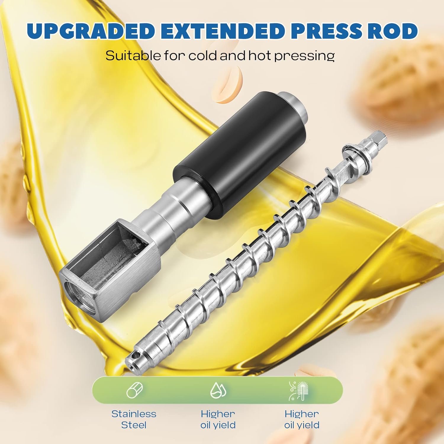 1800w Oil Press Machine Nut Seeds Oil Extractor Cold& Hot Press Machine (Temperature Control 32℉-572℉, Extended Rod, 13-19LBS/H, Lower Noise, For Coconut, Cocoa Beans, Avocado, Amaranth Seed)