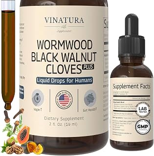 VINATURA Wormwood Black Walnut Cloves Liquid Detox Supplement with Papaya Leaf & Pumpkin Seed - 2 fl oz Intestinal Cleanse