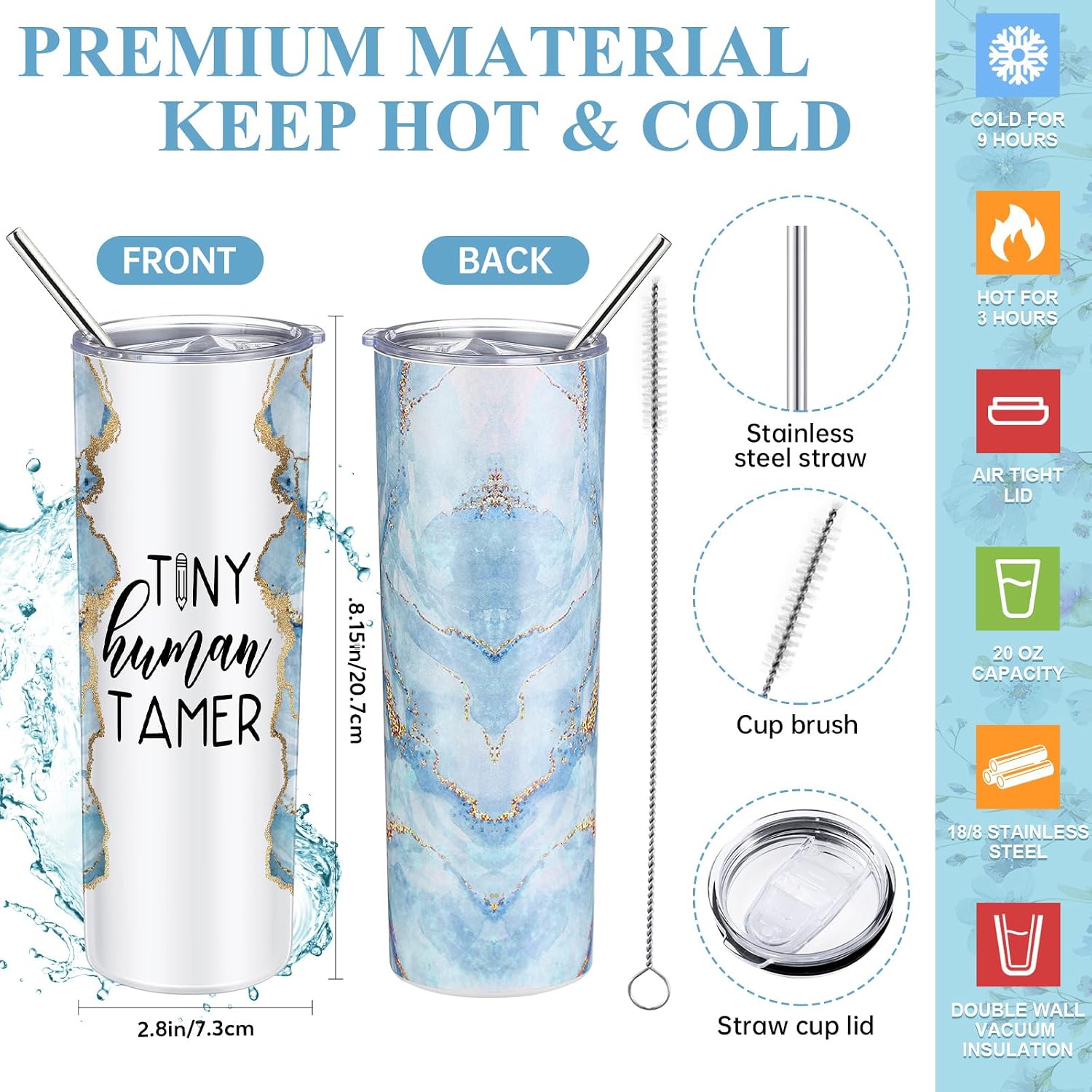 Domensi 6 Pcs Tiny Humans Teacher Week Appreciation Gift Set Tiny Human Tamer Gifts Babysitter Daycare Preschool Gift 20 oz Marble Tumbler Makeup Bag Journal Ballpoint Pen Kindergarten Teacher