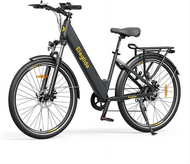 Eleglide Electric Bike, T1 Step-Thru City E 27.5'' Bicycle Commute Trekking Bike with 36V 12.5Ah Removable Battery, LCD Display, Shimano 7 Gears System Mountainbike for Adults Dark Grey
