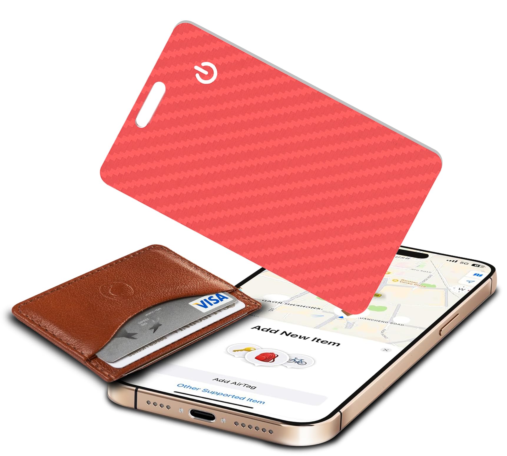 Wallet Tracker Card, Slim Rechargeable Bluetooth Item Locator, Smart Finder Compatible with Apple Find My for Wallet, Luggage, Passport, IP68 Waterproof (iOS Only) (Carbon Fiber Red)-image-18