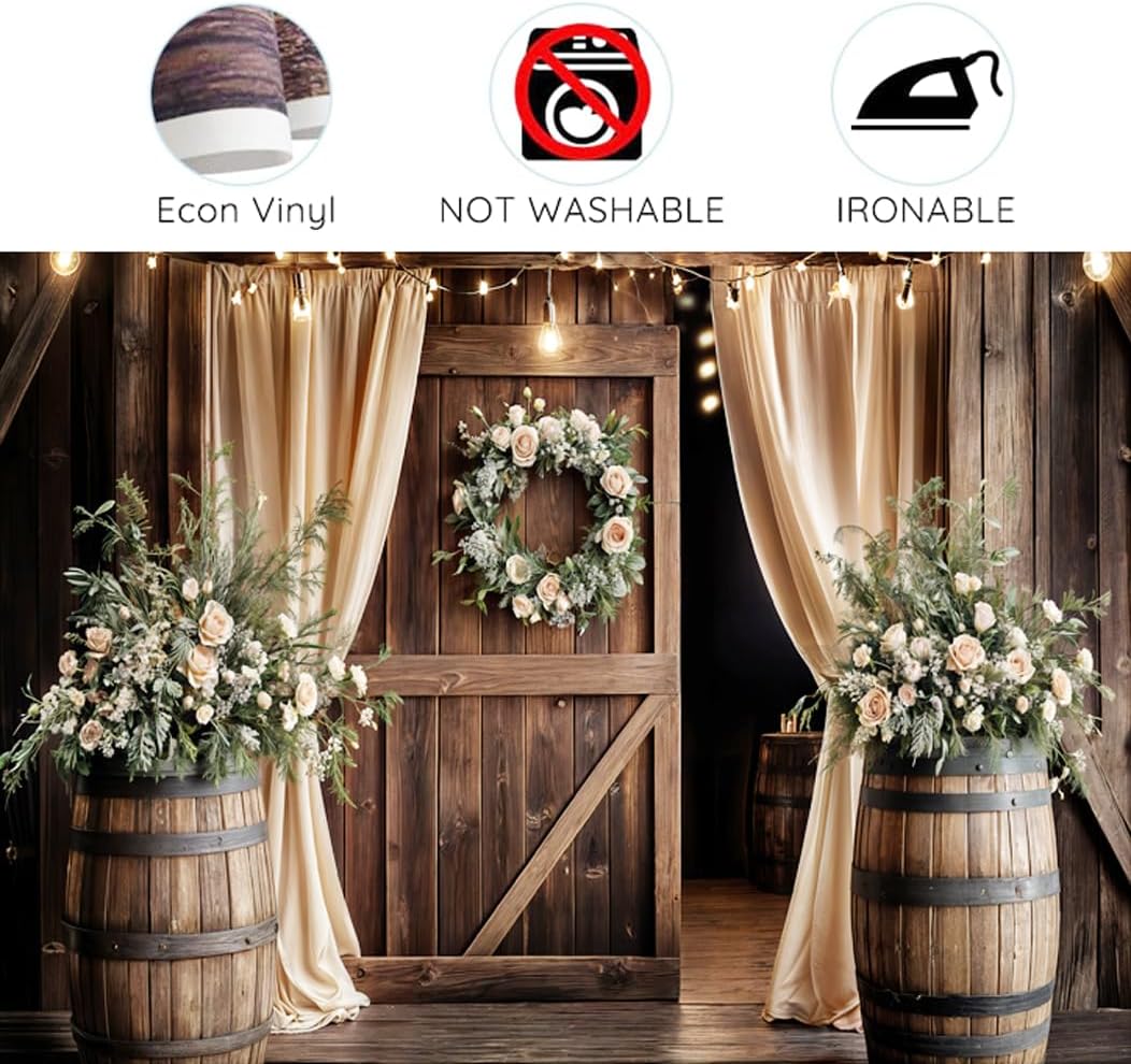 12X10ft Wooden Wedding Backdrop Banner Vintage Country Floral Barn Door Anniversary Photography Backdrops Western Rustic Plank Birthday Party Baby Shower Party Photographic Studio Photo Backgrounds