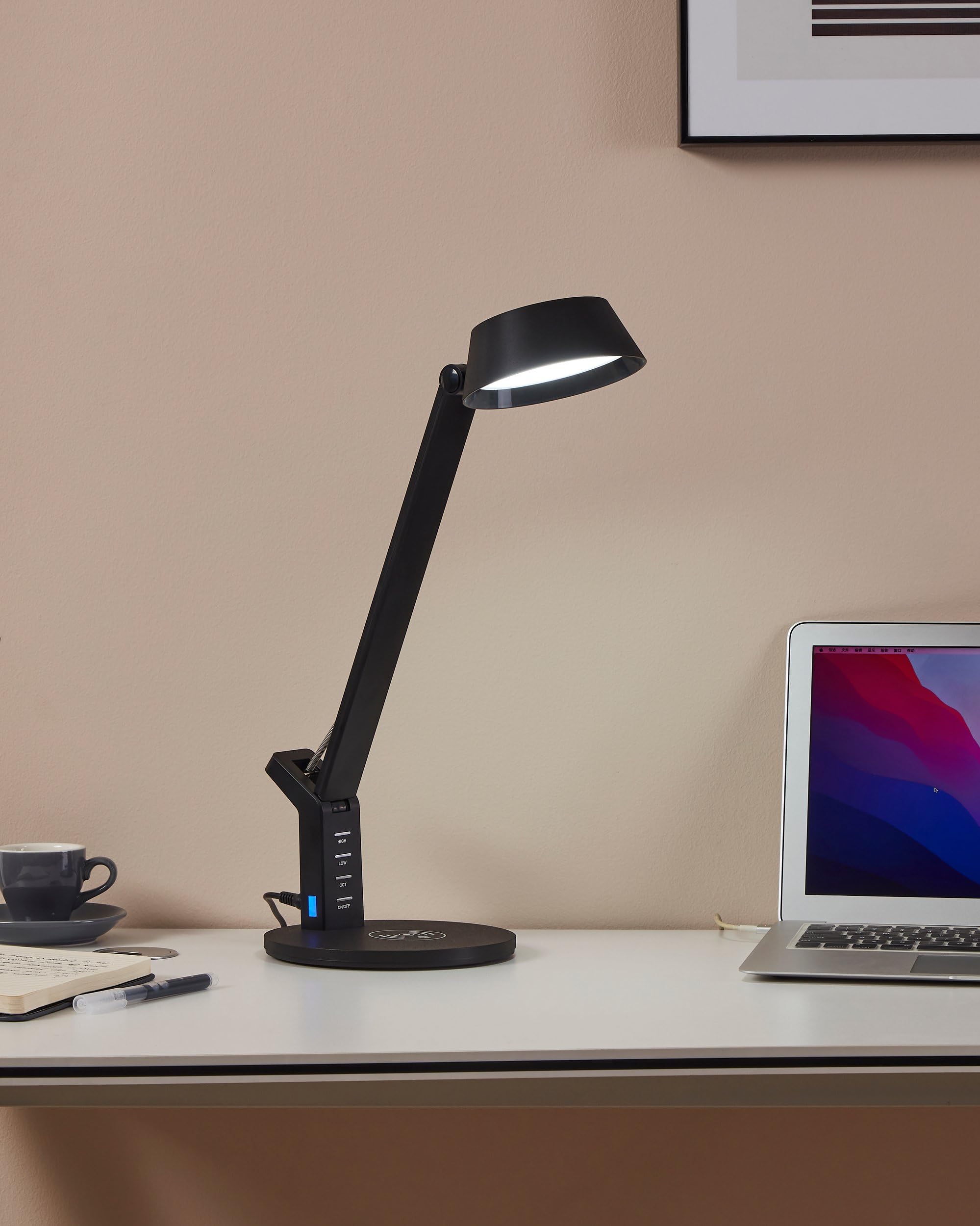 Lampada Da Tavolo LED Eglo Banderalo, Con Ricarica Wireless QI, Dimmerabile, Temperatura Colore Regolabile, Plastica Nera, Per Ufficio O Home Office