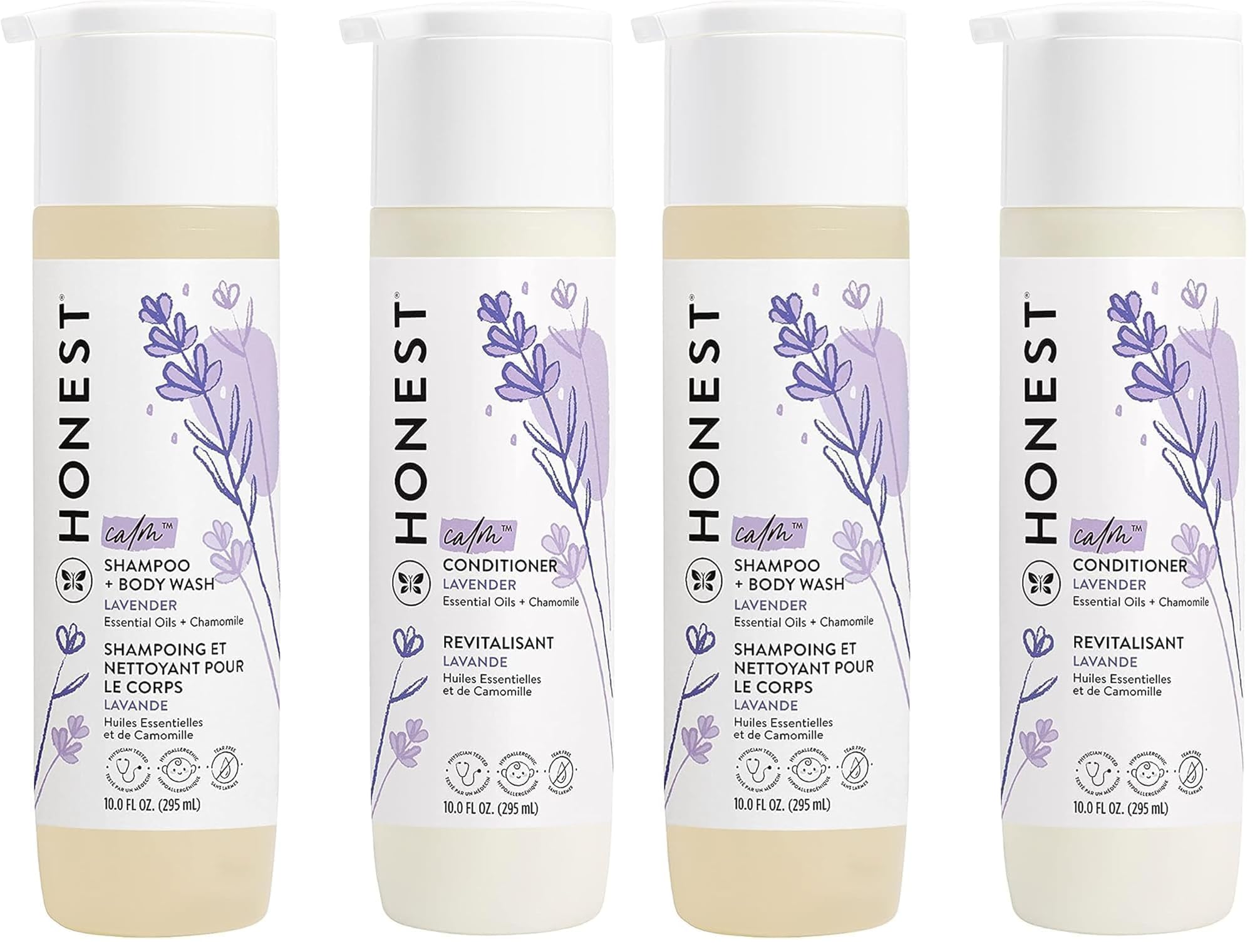 The Honest Company Calming Lavender Shampoo, Body Wash & Conditioner Duo (Pack of 4) | Gentle, Tear-Free, Family-Safe Cleansing - main product image