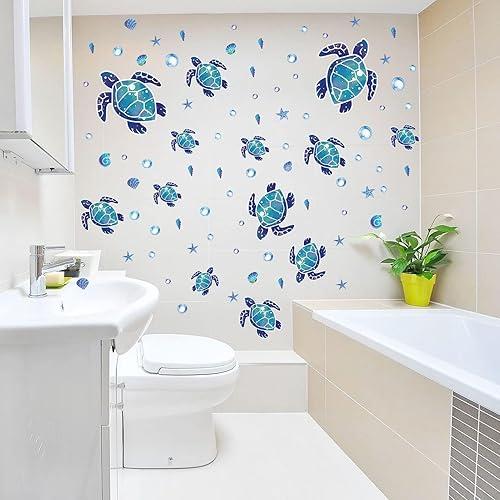 Miniatura 4 de Calcomanías de pared de tortuga marina que brillan en la oscuridad, calcomanías de pared de baño de tortuga marina para niños, bebé, guardería, sala