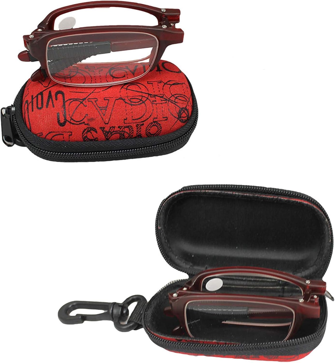 SOOLALA Compact Mini TR90 Pocket Folding Reading Glasses with Clip Holder Zipper Case