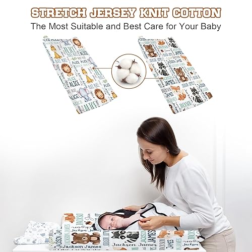 Miniatura 2 de Funda personalizada para cambiador para niños pequeños, 2 piezas, cómodas fundas para cambiador con temática de animales, para bebés, niños y niñas,