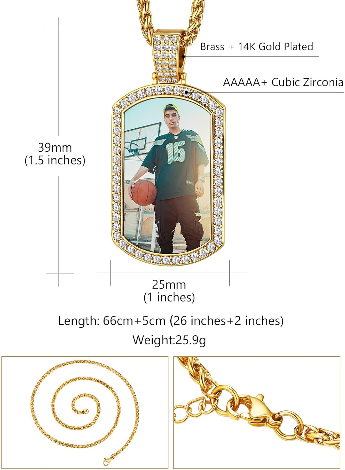 Custom4U Picture Necklace Personalized Photo for Men Women Steel/18K Gold Plated/Black Custom Angel Wings/Heart Pendant Necklace with Picture Memory Circle Chain 18-30 Inch,Hip Hop Jewelry+Gift Box