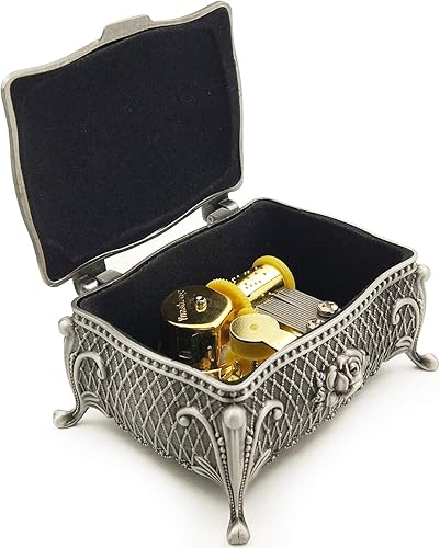 Miniatura 3 de Caja de música de metal de aleación en relieve, caja de música con movimiento dorado para Navidad, regalos únicos para mamápapáhijahijo (patrón de