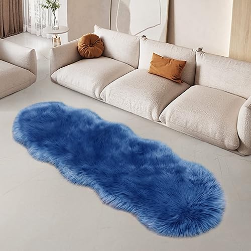 Miniatura 5 de SERISSA Alfombra ultra suave y esponjosa de piel de oveja sintética color azul oscuro, para sofá, para habitación de los niños, dormitorio, sala de