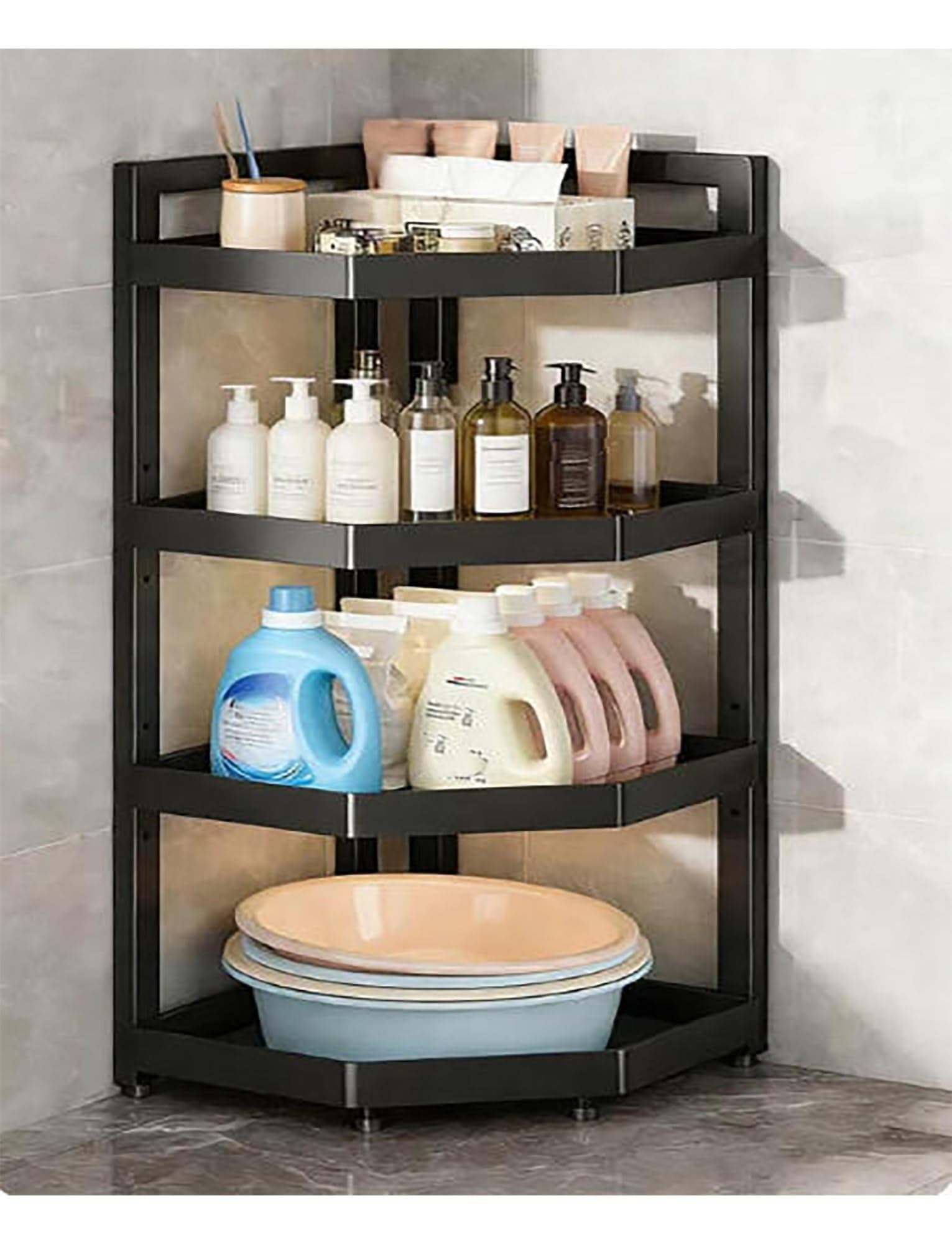 Étagère d'angle salle de bain réglable et meuble de rangement 4 tiers