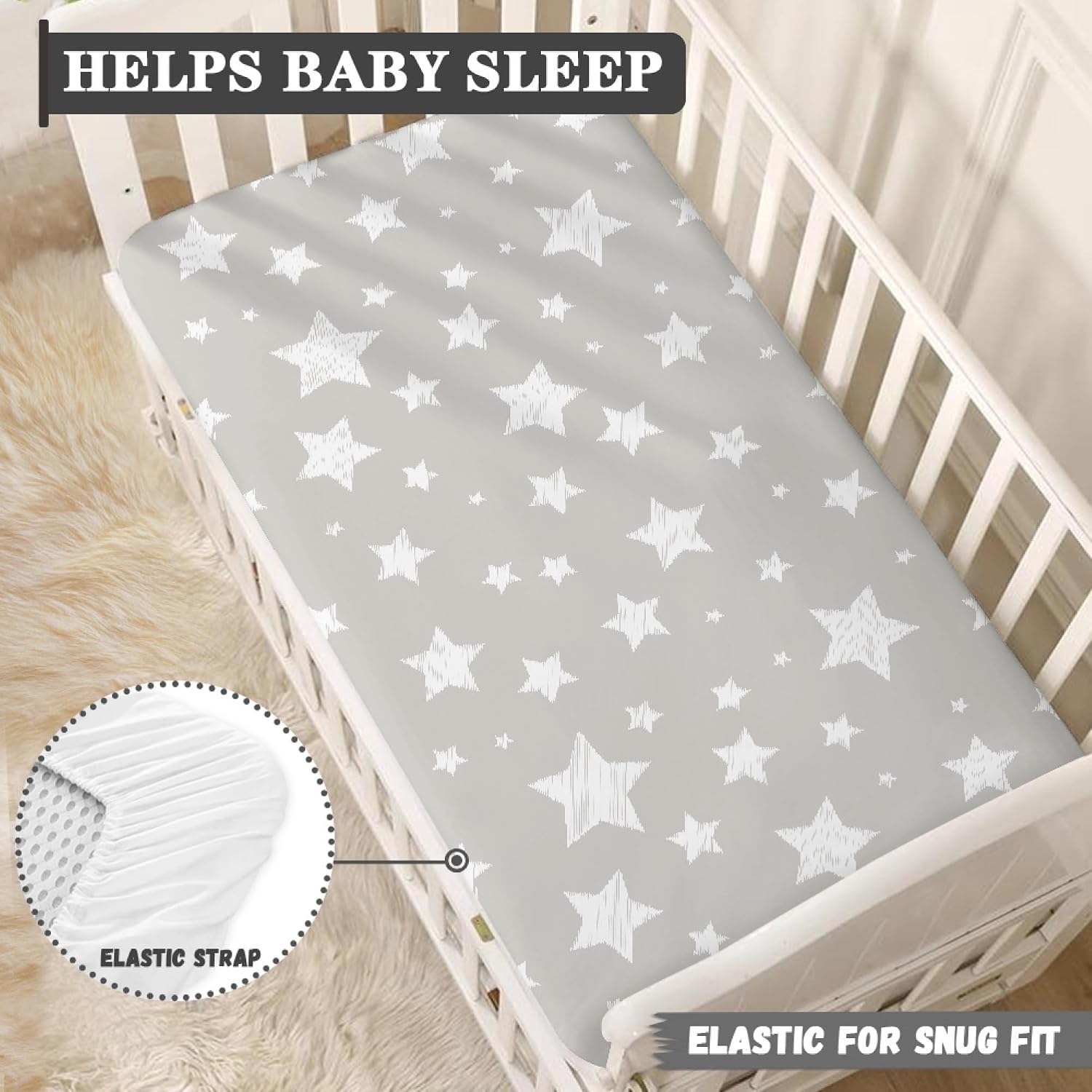 White Cute Stars Fitted Crib Sheet Stars Baby Crib Sheet Fit Standard Crib and Toddler Mattress,Crib Mattress Sheets for Boys Girls 28"x52"