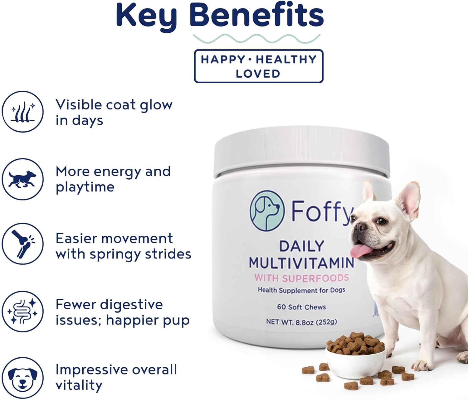 Daily Hip & Joint Multivitamin Soft Chew for Dogs with Superfoods, Probiotics, Plant-Based Omegas, kollaGen II-xs - Calms Skin, Reduces Inflammation, Improves Mobility & Promotes Longevity