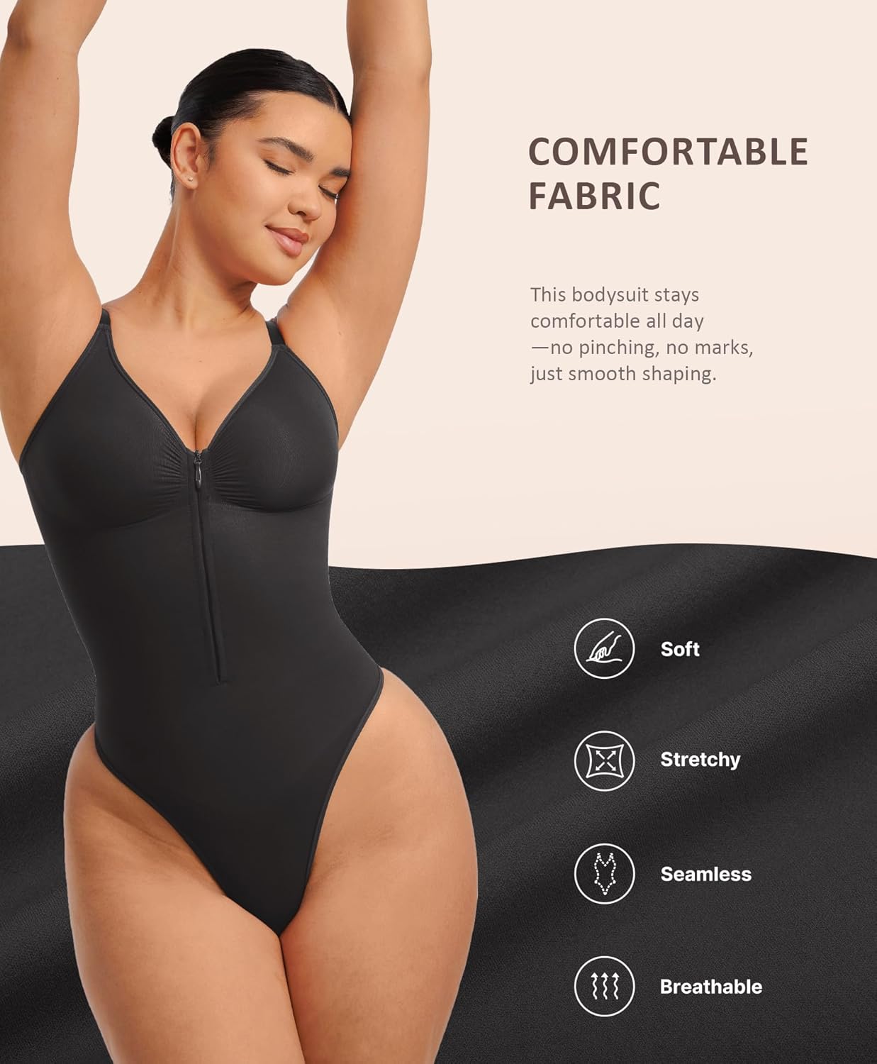 FeelinGirl Tummy Control Bodysuit for Women:Invisible Zipper Camisole with Adjustable Support