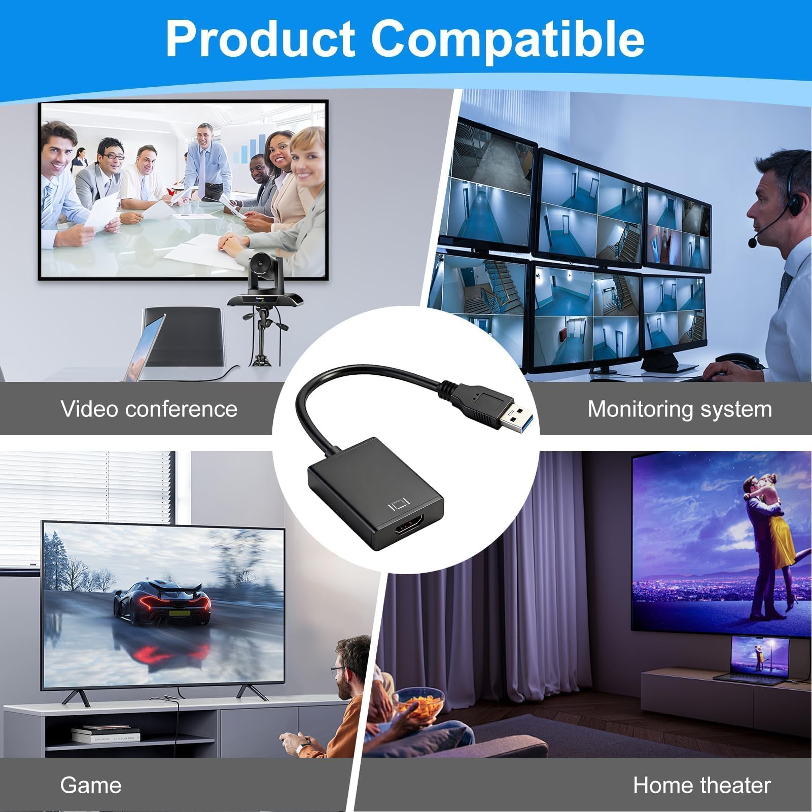 Adaptador USB a HDMI 1080P USB 3.0/2.0 Convertidor de Vídeo y Audio Alta Definición | USB a HDMI Cable para Monitor TV Proyector, Tarjeta Gráfica Externa Compatible con Windows 11 10 8 7 — view 5