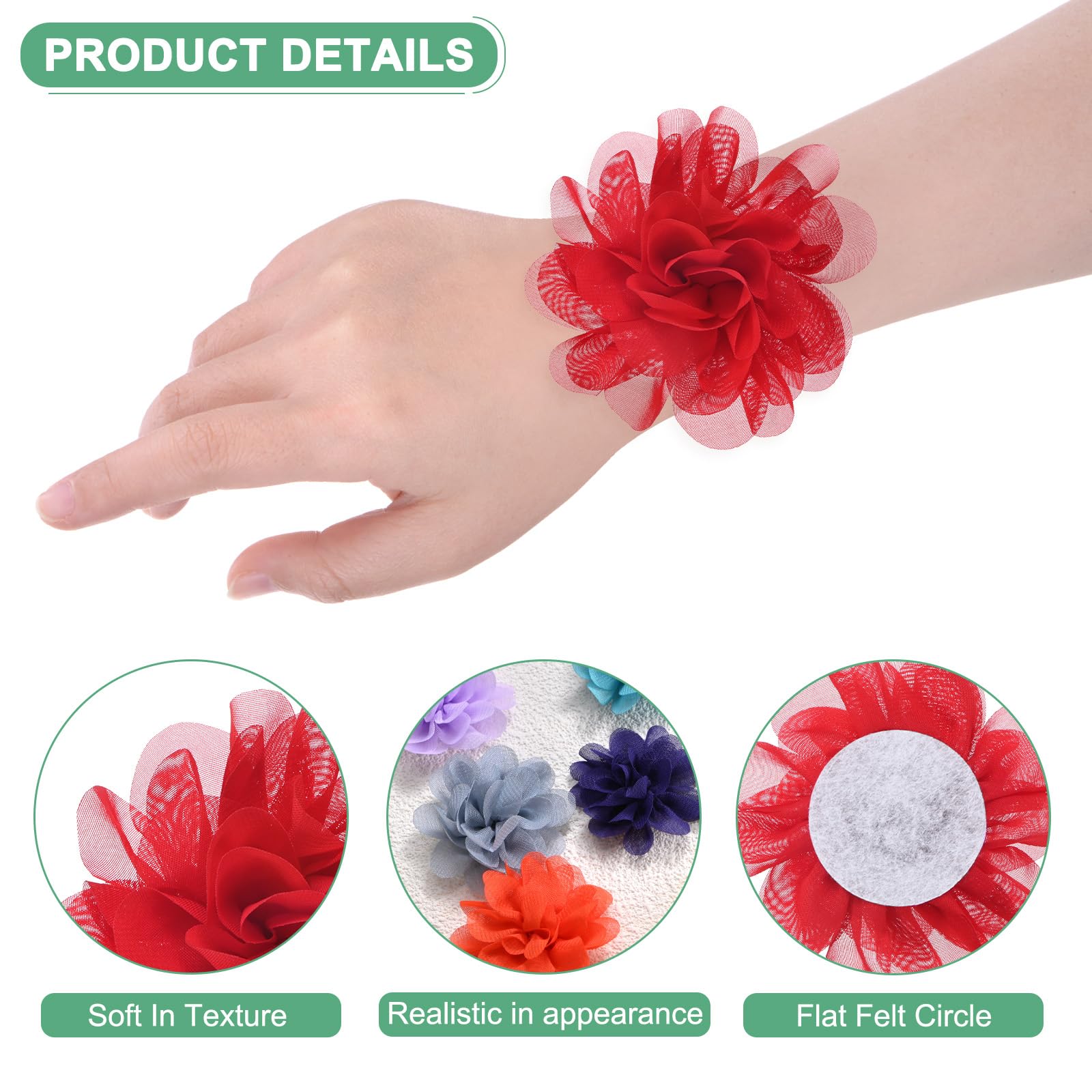 M METERXITY 12-Pack Red Chiffon Flowers, 3.94 x 3.94 Inch Mesh Fabric Flowers, Decorative, Feminine, Versatile - Image 2