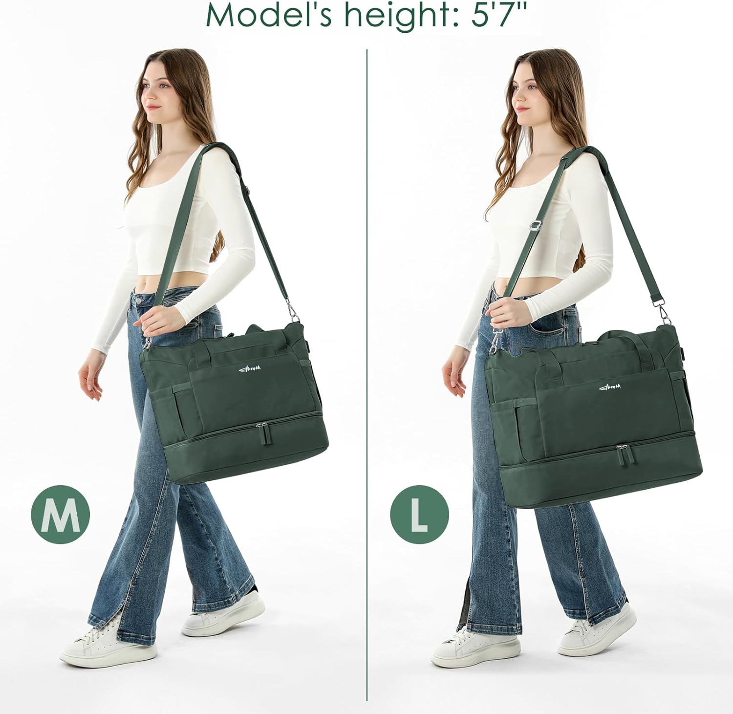 ETRONIK Gym Bag for Women, 45L Carry On Travel Duffel Bag with Shoes Compartment, Weekender Overnight Bag with Wet Pocket & USB Charging Port for Women, Travel, Gym, Weekend, Large Size (Beige) - Image 6