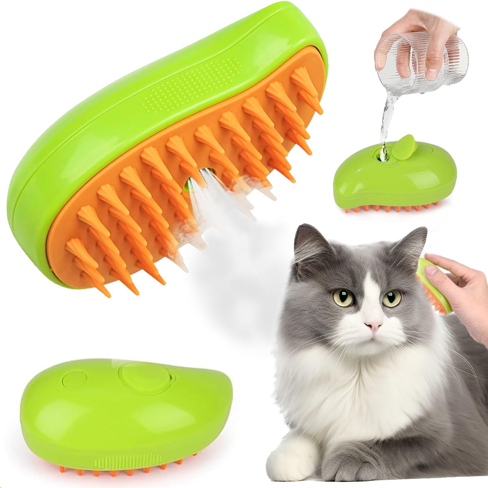 Spazzola a Vapore per Gatti e Cani,3 in 1 Cat Steamy Brush con serbatoio dell'acqua,Spazzola a vapore per massaggi per capelli lunghi/corti,Per Toelettatura Rimozione Peli Di Animali