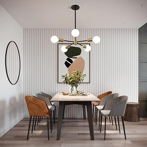 Miniatura 4 de KAISITE Lámpara de araña moderna Sputnik de 8 luces doradas, lámpara de techo colgante de altura ajustable E26 de mediados de siglo para sala de