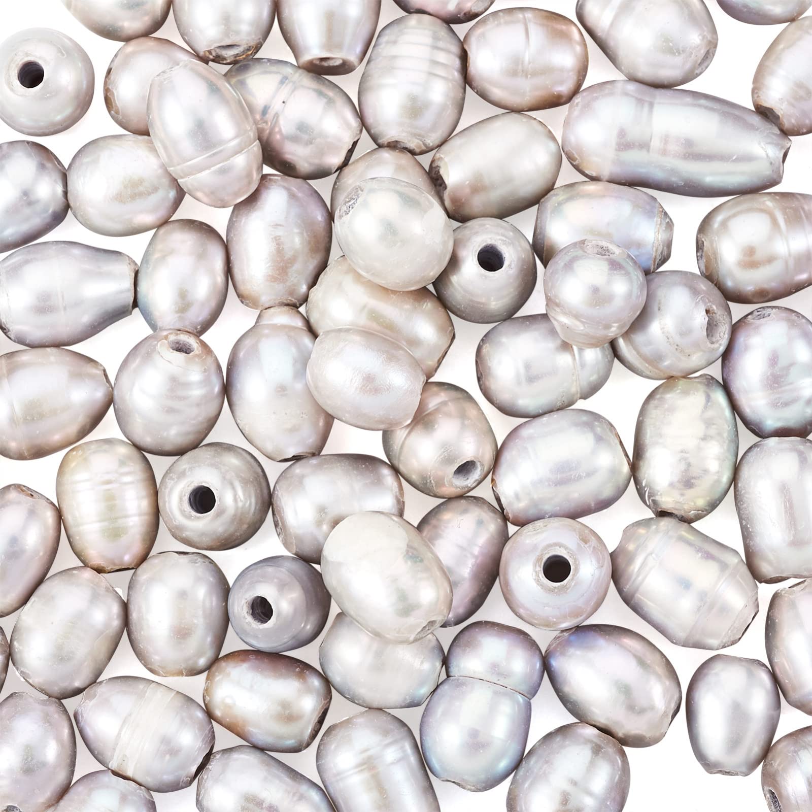 Beadthoven 100pcs 7-10mm Natural Cultured Freshwater Pearl 1.8mm Large Hole Rice Oval Pearl Beads for DIY Necklace Bracelets Beading Jewelry Crafts Making - Image 2