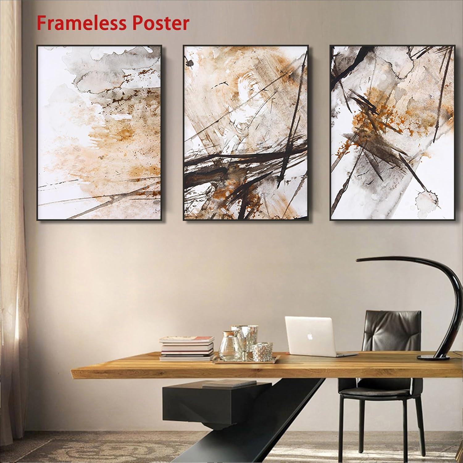 BACKYMRJCART Abstract Brown Wall Art - 16x24inch Frameless Canvas Prints - Grey Brown Beige Watercolor Art - Set of 3 - Perfect for Bedroom Decor, Living Room, Kitchen, Office