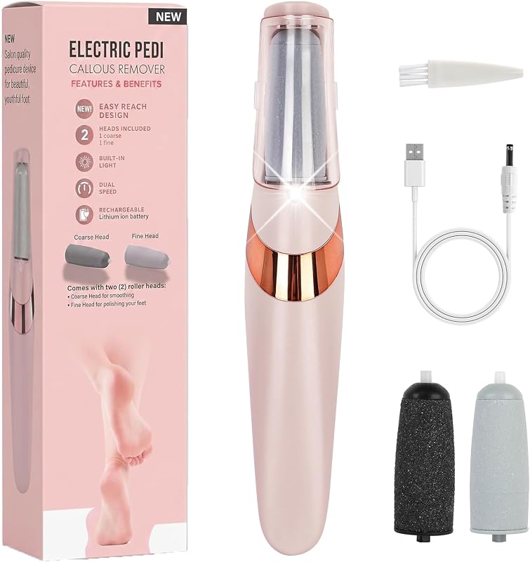 Electric Callus Remover for Feet, Rechargeable Foot File, Replaceable Head | 2-Speed adjustable,Portable,LED Llight&Washable Coarse/Fine Grinding Heads for Dead Skin Callus Removal and Foot Care
