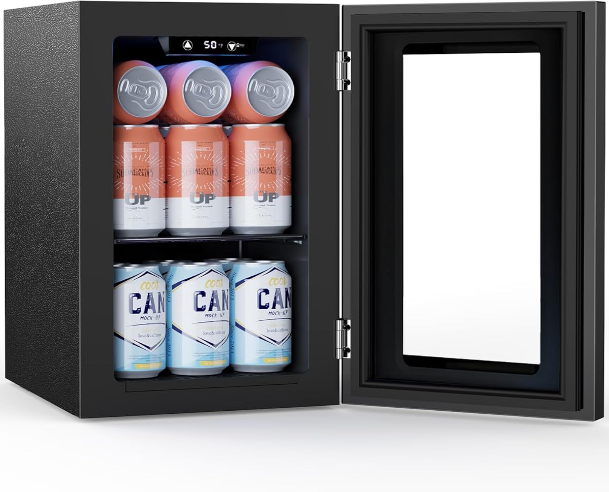 COWSAR Commercial Beverage Refrigerator 24-Can Mini Fridge, Countertop Wine Cooler Small Adjustable Digital Thermostat, LED Light, Freestanding Countertop Drink Refrigerator for Home, Bar & Office