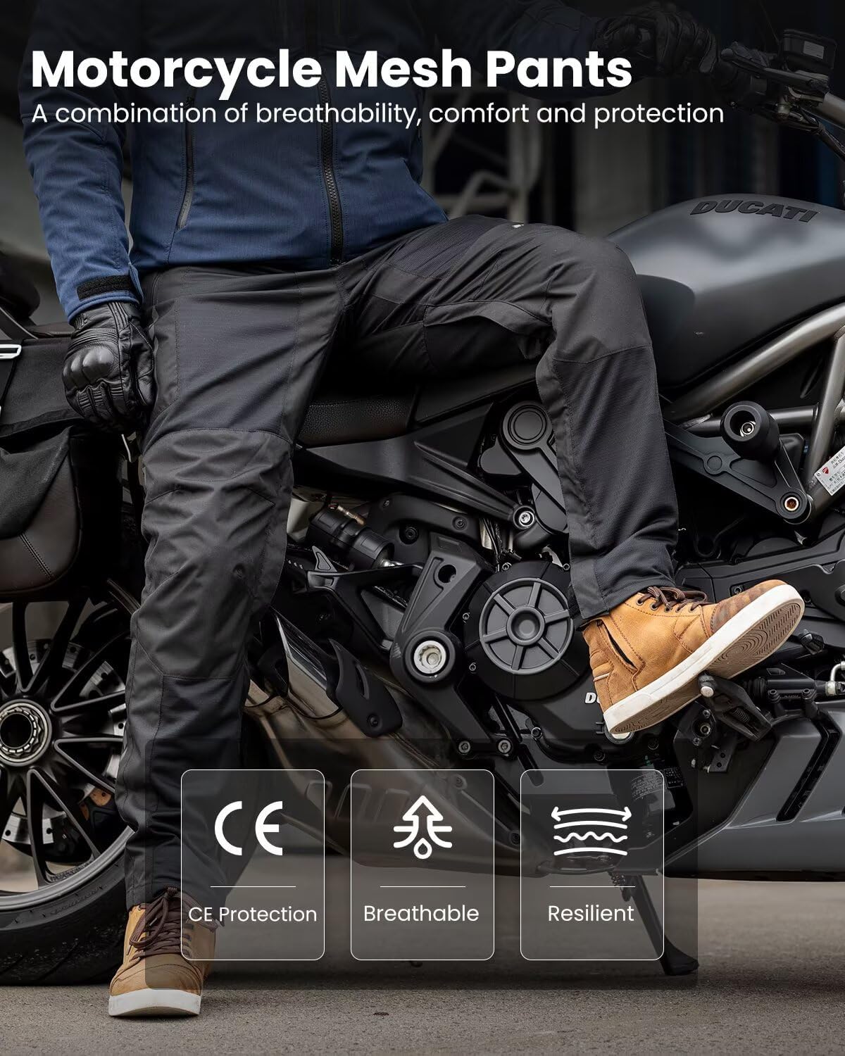 ILM Mesh Motorcycle Pants for Men with CE Armor Leg Zipper Riding Motorbike Touring Model PM1