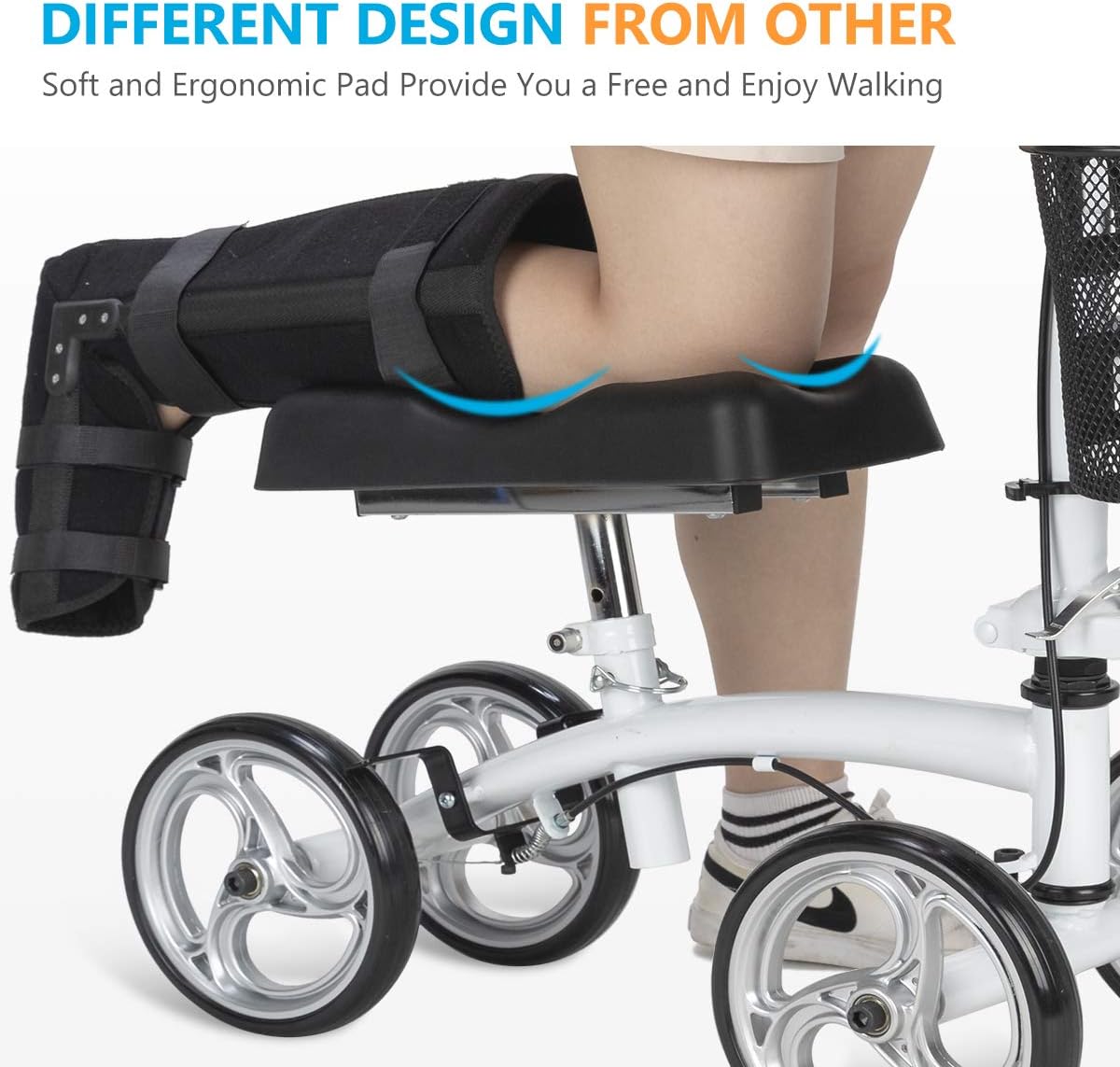 OasisSpace Knee Walker Blue for Indoor & Outdoor Use (Without Disc Brake)