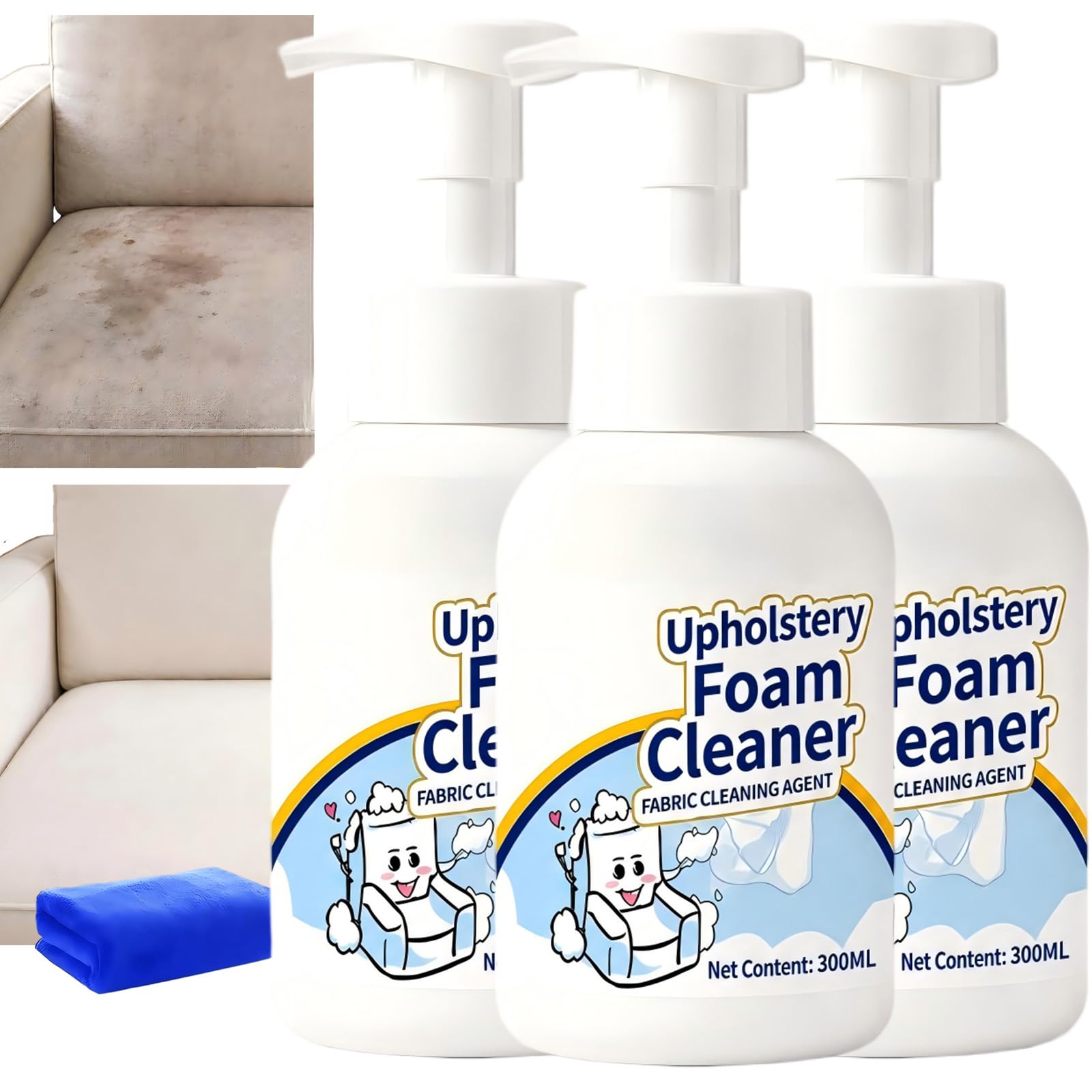 Nettoyant pour rembourrage en mousse, nettoyant pour tissus de canapé et de canapé sans rinçage,élimine les taches et la saleté des meubles,pour matelas,sièges d'auto et tapis,spray mousse (3 pièces)
