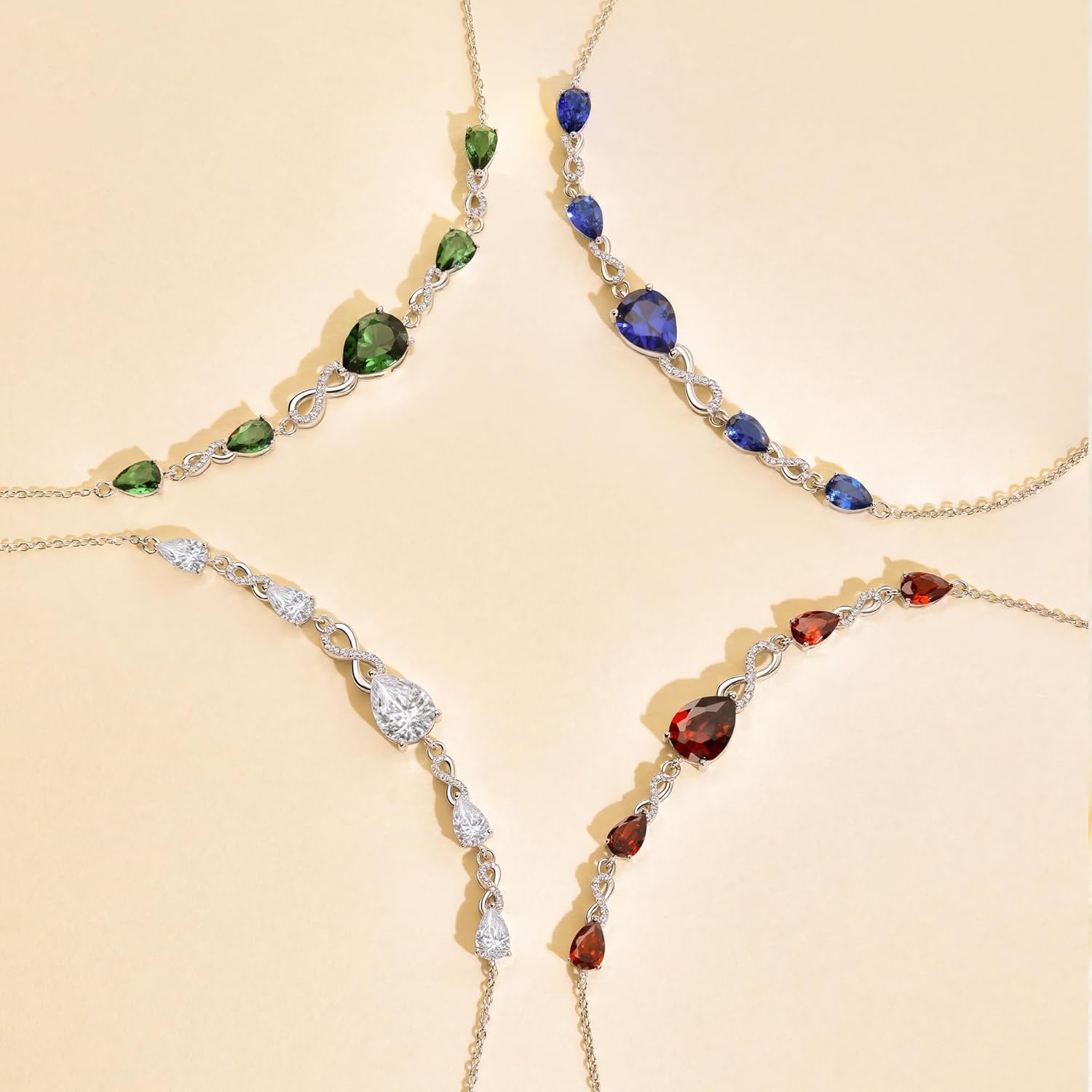 Birthstone Teardrop Infinity Bracelet for Women, 9x7mm main Birthstone 925 Sterling Silver Women Charm Link Bracelet Adjustable,Valentines Day Gifts for Her Anniversary Fine Jewelry Gifts for Women Wife Mom Girlfriend Her - Image 5