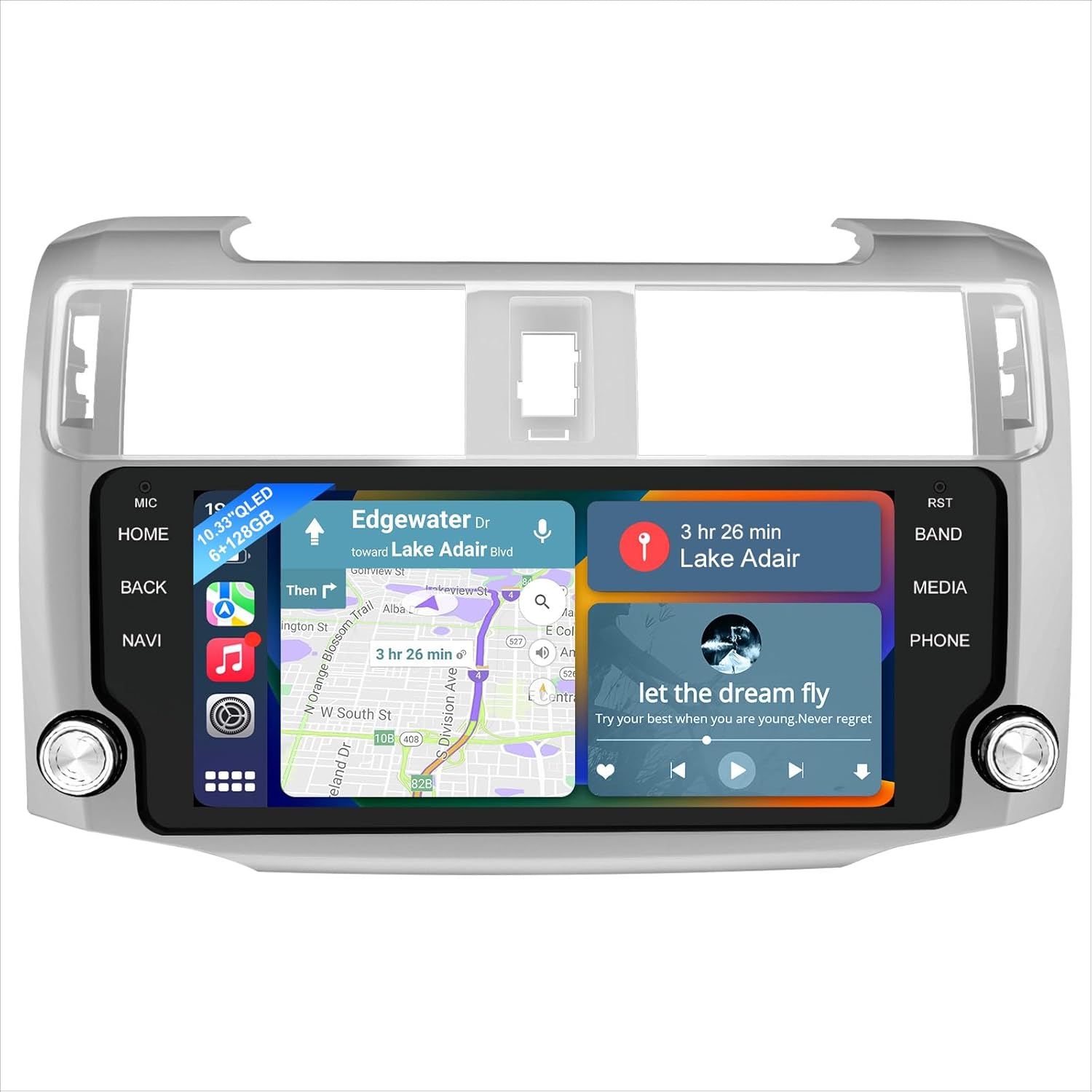 4+64GB Car Radio for Toyota 4 Runner 2010-2019,10.33''QLED Screen with Wireless CarPlay Android Auto,Android 12 Head Unit,Fm/Am, GPS,Bluetooth (Silver 6+128)