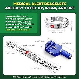 Theluckytag Upgraded Medical Bracelets Men Women with QR Code Medical Alert ID Bracelets - Titanium Steel Wristband Fits Wrists Up 8\'\'-10\'\' - More Space Custom Emergency ID Info