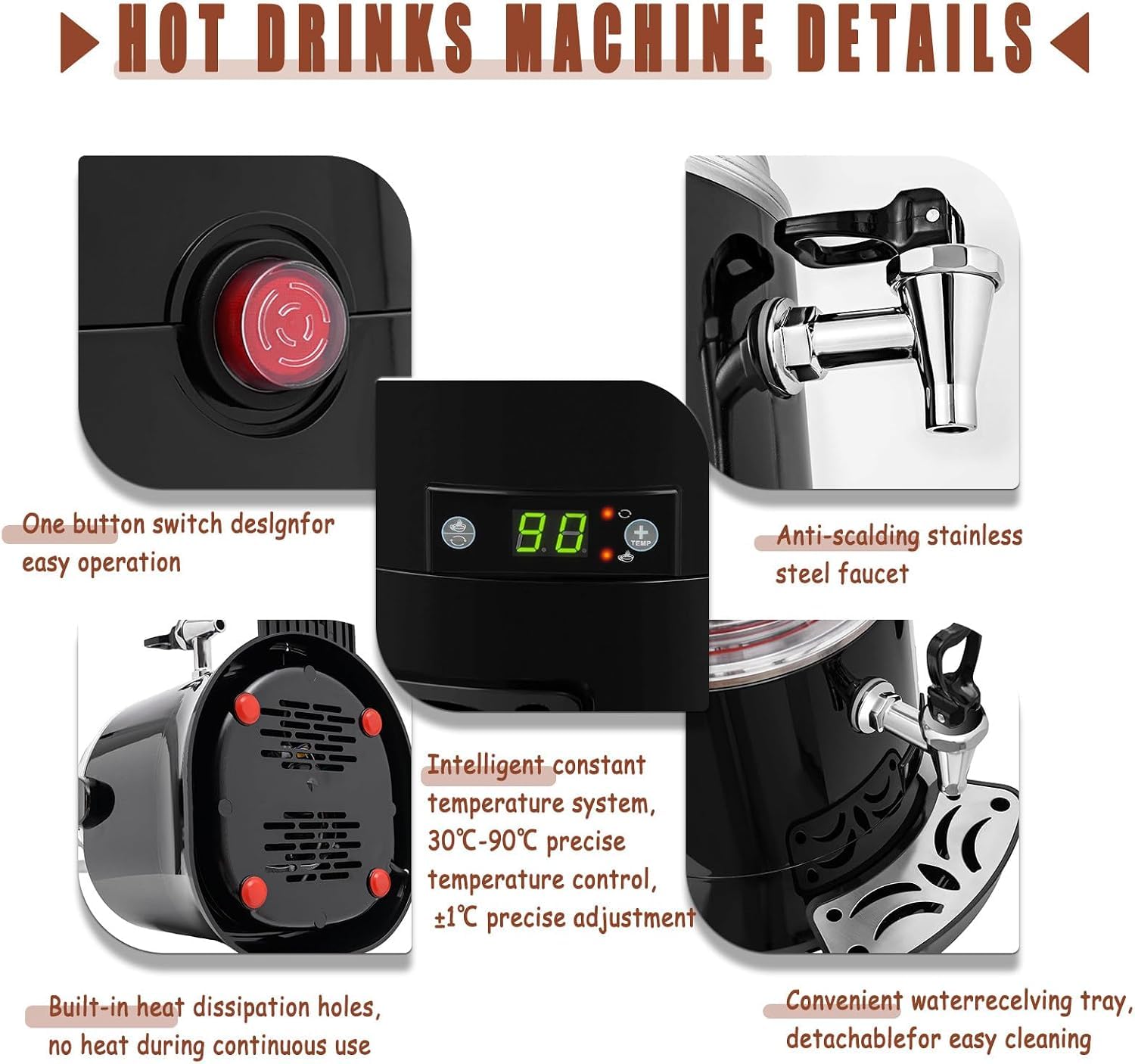 Machine à chocolat chaud efficace de 10 litres pour un usage commercial, facile à utiliser et à nettoyer, pour hôtels, restaurants et cafés (10 l)