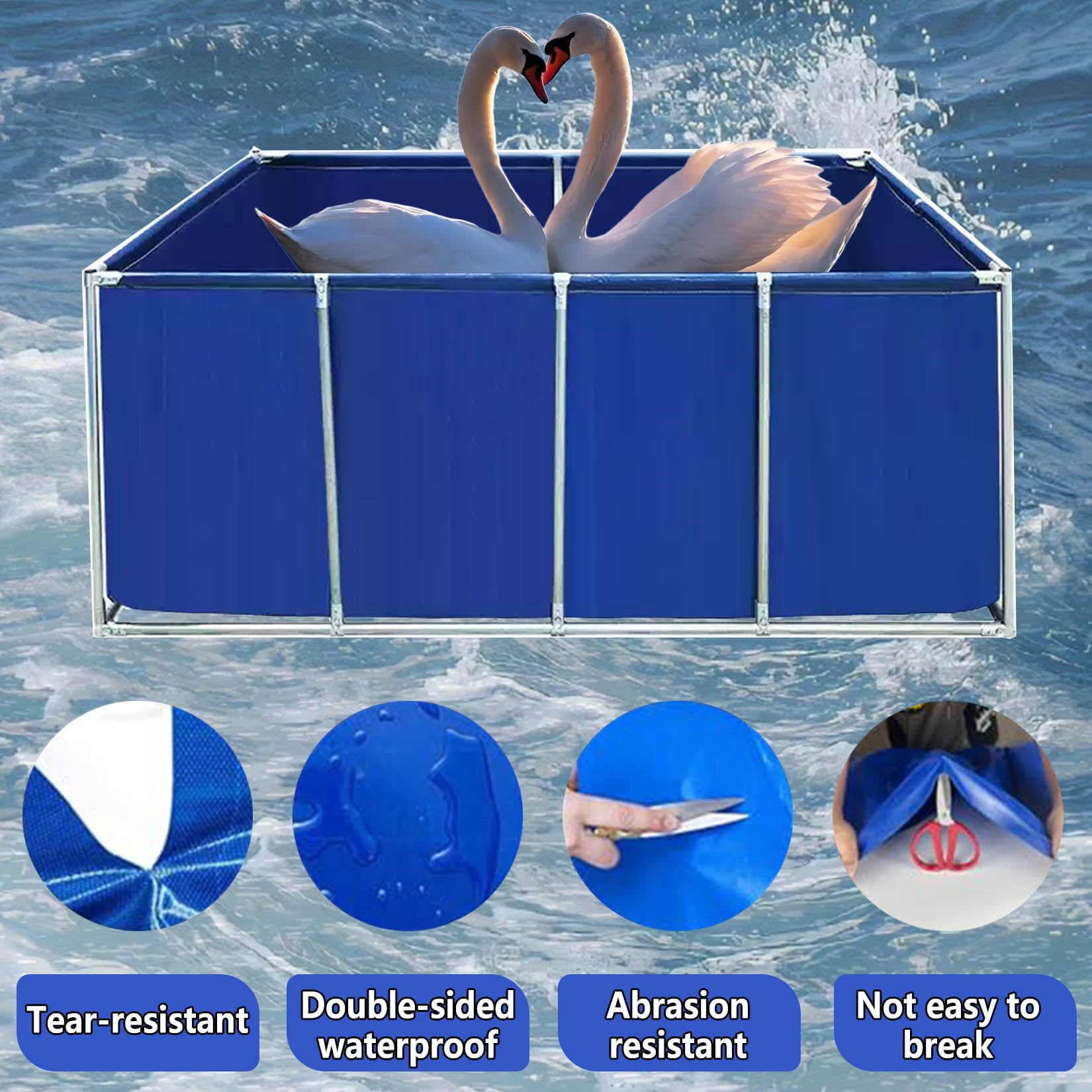 Oberirdischer Teich Garten Aquarium, Zuchtbecken Teich Segeltuch Rahmen Fischteich, Aquarium-Pool Mit Ablassventil, Für Die Wasserspeicherung, Hydroponische Pflanzen, Grey 2×1.5×0.9m