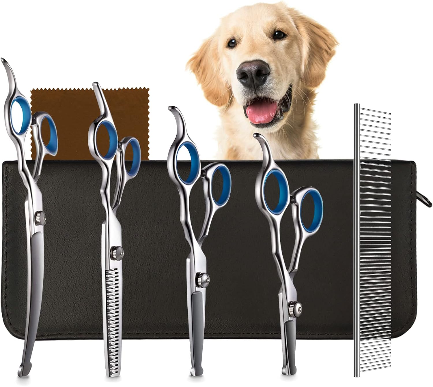 Pogeair 6 in 1 Safety Round Head 4CR Stainless Steel Dog Grooming Scissors Kit, Heavy Duty Titanium Coated Pet Grooming Scissors for…