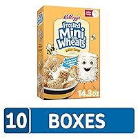 Vista 2 de Kellogg's Frosted Mini-Wheats - Cereal para desayuno frío, cereales de fibra, aperitivos para niños, miel dorada (10 cajas)