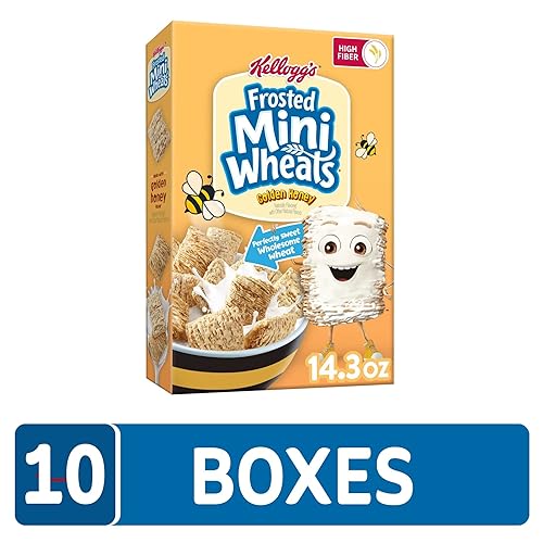 Miniatura 2 de Kellogg's Frosted Mini-Wheats - Cereal para desayuno frío, cereales de fibra, aperitivos para niños, miel dorada (10 cajas)