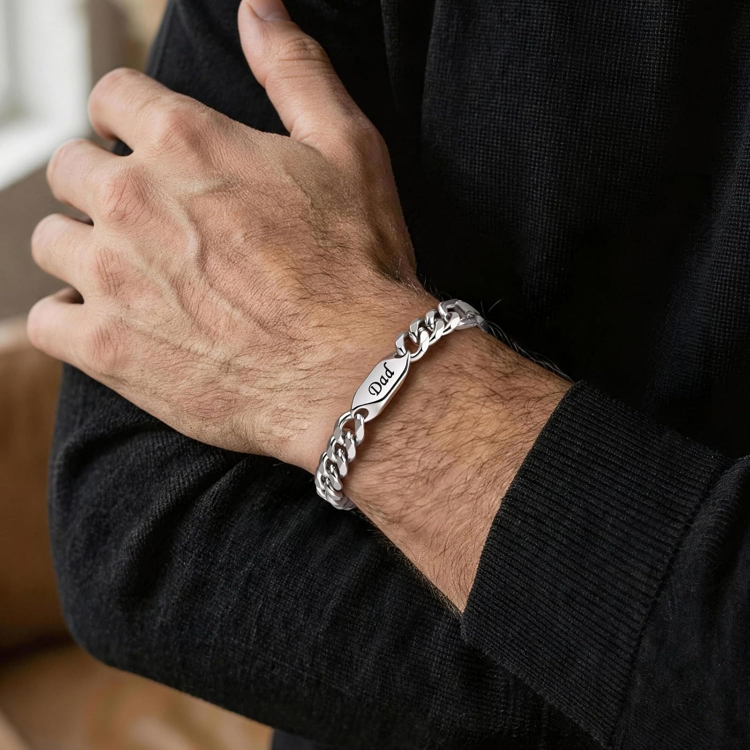 MEALGUET Dad Bracelets Gift for Father's Day : Birthday Appreciation Gifts for Daddy Stepdad New Dad Husband from Daughter Son, Waterproof Stainless Steel Cuban Curb Chain Wrist Link Bracelet
