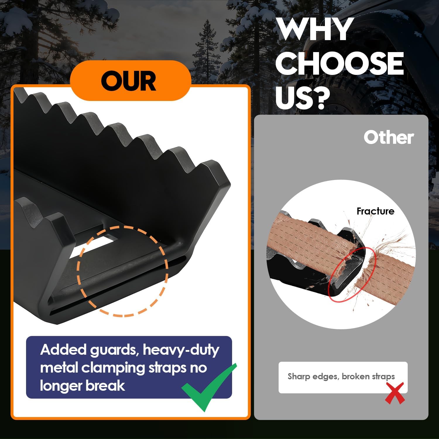 Heavy Duty Tire Metal Gripper with Tire Straps(2 Pack)-Add Protection to Solve the Problem of Broken Rope, Drive Wheels Tire Grip for Snow, Mud&Sand | Emergency Recovery Device for Large SUVs&Trucks