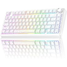 auditorium f75 pro mechanical keyboard gaming 2.4 ghz/type-c/bt5.0 mechanical keyboard side engraved five layer filled structure qwerty hot-swap wireless gaming keyboard 75 percent white