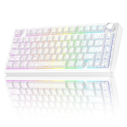 AULA F75 Pro Wireless Mechanical Keyboard with Knob,75% Hot Swappable Custom Gaming Keyboards,RGB Backlit,Pre-lubed Switches,Side Printed PBT Keycaps Creamy Sounding Computer Keyboard, Line White - F75 Pro-Line White