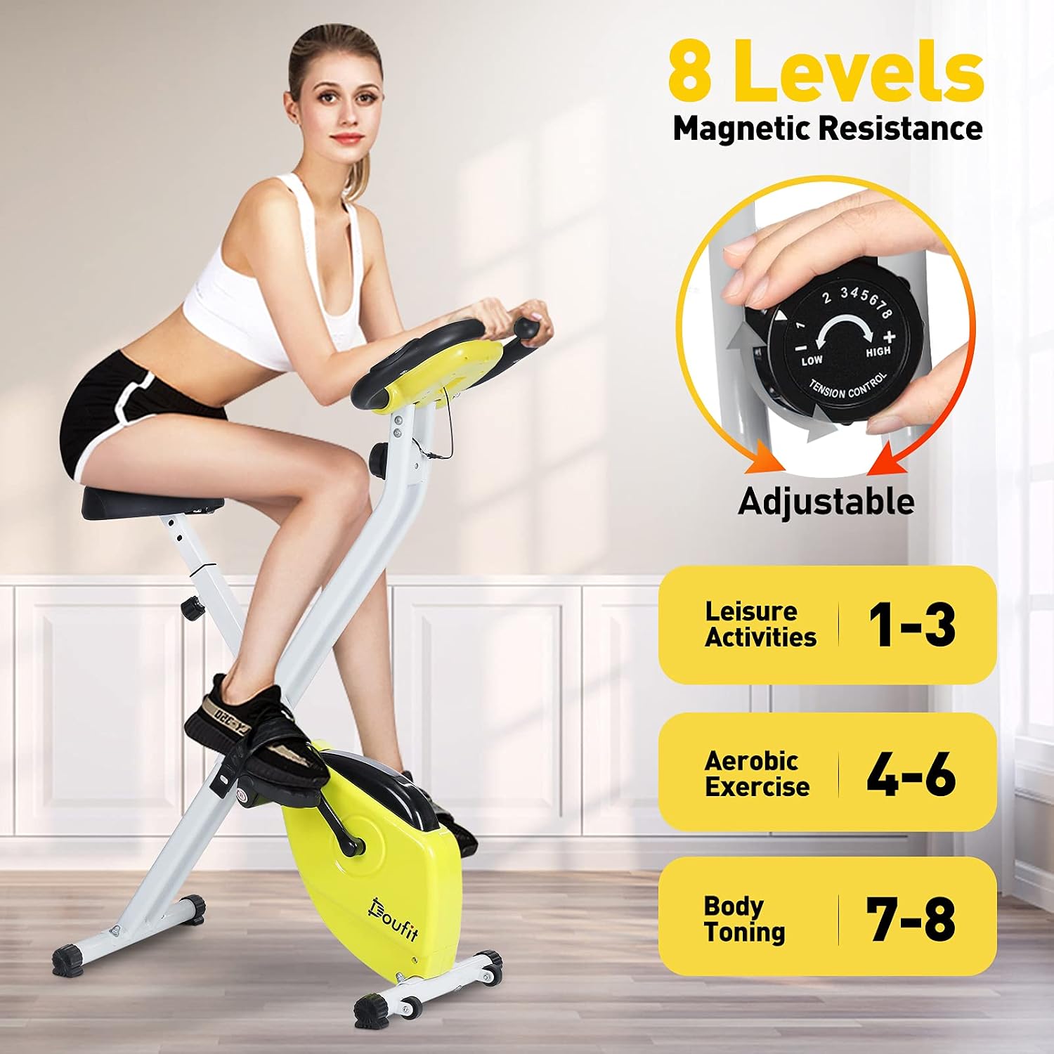 Doufit Exercise Bike Foldable for Home Use with Adjustable Resistances (White)